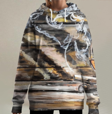 Виски сигары дым вечер вестерн, Hoodie Long Oversize 3D