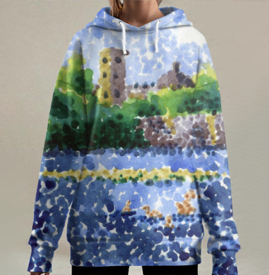 Гатчинский дворец пейзаж покой природа у воды, Hoodie Long Oversize 3D