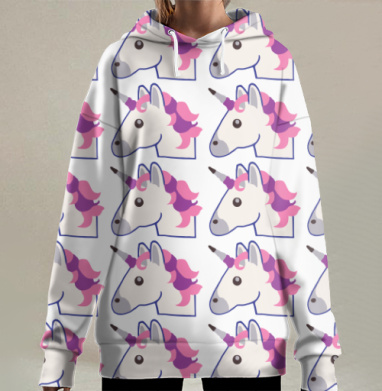 Очаровательный единорог с розово-фиолетовой гривой, Hoodie Long Oversize 3D