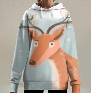 Еловый олень, Hoodie Long Oversize 3D