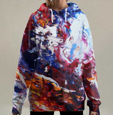 Яркая спонтанная живопись насыщенные цвета в динамике объема, Hoodie Long Oversize 3D
