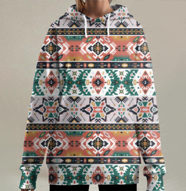 Этнический паттерн в мексиканском  стиле, Hoodie Long Oversize 3D