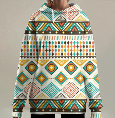 Этнический геометрический орнамент в традиционном стиле, Hoodie Long Oversize 3D