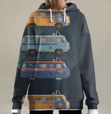 Ретро машины милиция полиция кибернация, Hoodie Long Oversize 3D