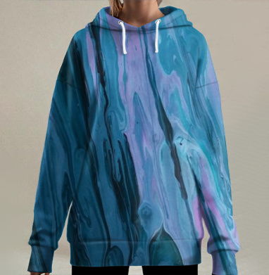 Голубые волны фиолетовых оттенков текучая динамика, Hoodie Long Oversize 3D