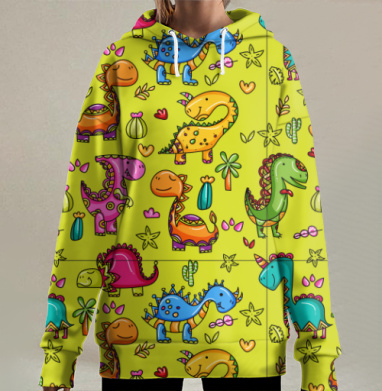 Желтый динозавр, Hoodie Long Oversize 3D