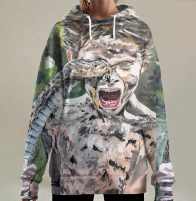 Мальчик с змеей показывающий силу и страх, Hoodie Long Oversize 3D