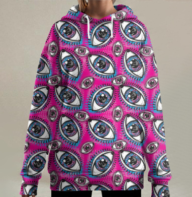 Глаза паттерн, Hoodie Long Oversize 3D