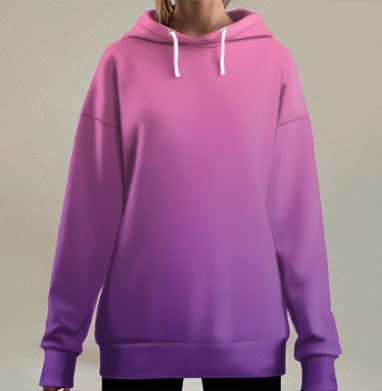Плавный переход розового в фиолетовый эффект умиротворения, Hoodie Long Oversize 3D