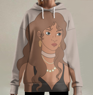 Элегантная женщина с задумчивым взглядом в вечернем платье, Hoodie Long Oversize 3D