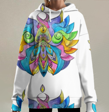 Мандала духовного пробуждения с символикой и светом, Hoodie Long Oversize 3D