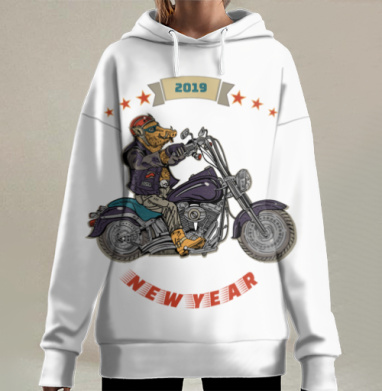 Кабан байкер. Год свиньи., Hoodie Long Oversize 3D
