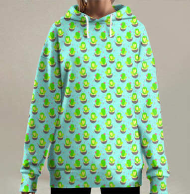 Кактусовый паттерн, Hoodie Long Oversize 3D