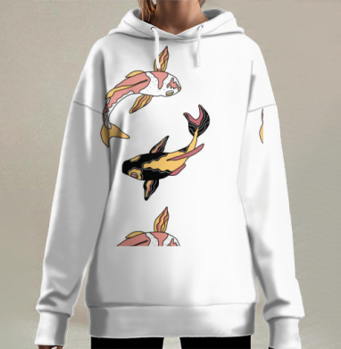 Карповые рыбы символ баланса циклы жизни, Hoodie Long Oversize 3D