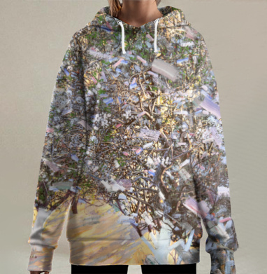 Цветущие ветви дерева весенний импрессионизм Чирун Илья, Hoodie Long Oversize 3D