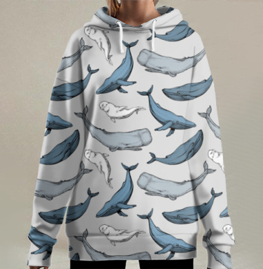 Киты повсюду, Hoodie Long Oversize 3D