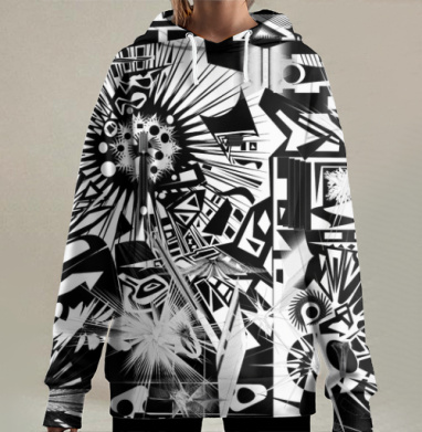 Динамика Абстрактного Взрыва Черно-белого Пространства, Hoodie Long Oversize 3D