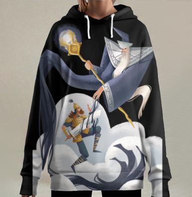Колдун несет богатыря, Hoodie Long Oversize 3D