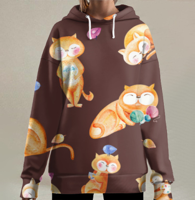 Кошачий микс, Hoodie Long Oversize 3D