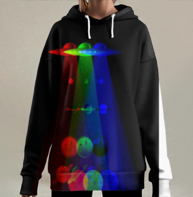 Космические планеты под летающими тарелками цвета, Hoodie Long Oversize 3D