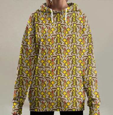 Этнический орнамент с древними символами, Hoodie Long Oversize 3D