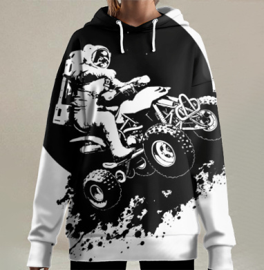 Космонавт на квадроцикле, луна, Hoodie Long Oversize 3D