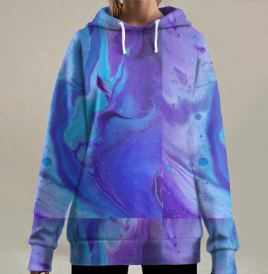 Глубокие Синие Абстрактные Потоки Текучих Линий, Hoodie Long Oversize 3D