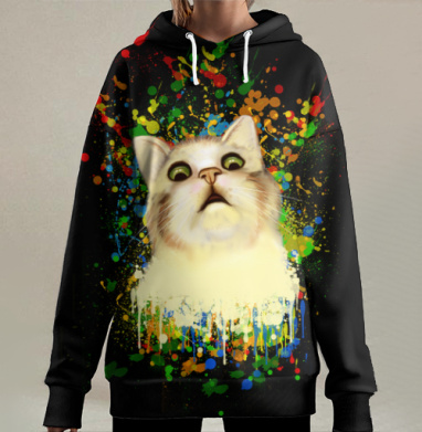 Кот в шоке, Hoodie Long Oversize 3D