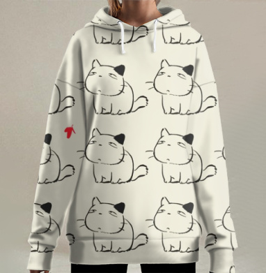 Минималистичные коты с красной стрелкой, Hoodie Long Oversize 3D