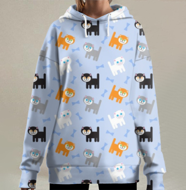 Милые котики в шахматном узоре для детской радости, Hoodie Long Oversize 3D