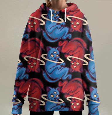 Коты, отправленные в космос, Hoodie Long Oversize 3D