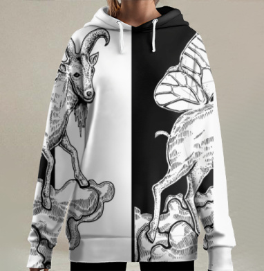 Козел летит на крыльях бабочки в облаках парит, Hoodie Long Oversize 3D