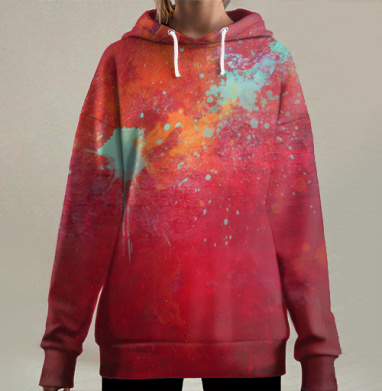 Красная текстурная абстракция, Hoodie Long Oversize 3D