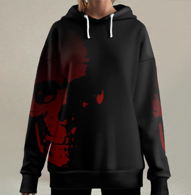 Красный череп на черном фоне зловещая темная мистика, Hoodie Long Oversize 3D