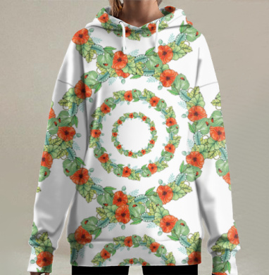 Круги из маков и зелени, Hoodie Long Oversize 3D