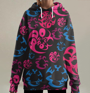 Stylish Geometric Circles Be Where You Want / Яркая типографика Будь где хочется, Hoodie Long Oversize 3D