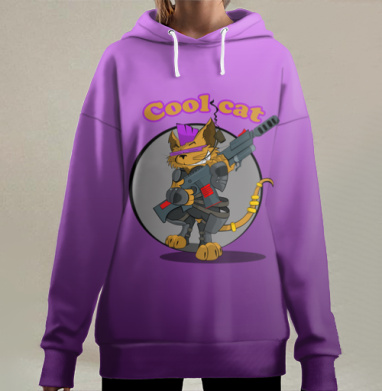Крутой  Кот, Hoodie Long Oversize 3D