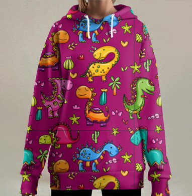Крутой рыжий динозаврик, Hoodie Long Oversize 3D