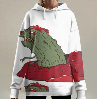 Зелёный кактус в красном соусе незабываемые эмоции тонет, Hoodie Long Oversize 3D
