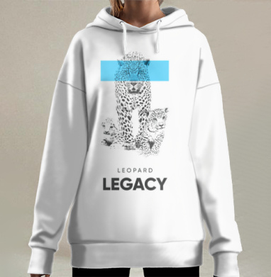 Сильная семья леопардов с наследием в голубой полосе, Hoodie Long Oversize 3D