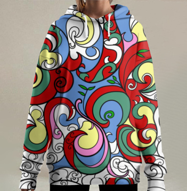 Динамичные цветные абстрактные формы в живом ритме, Hoodie Long Oversize 3D