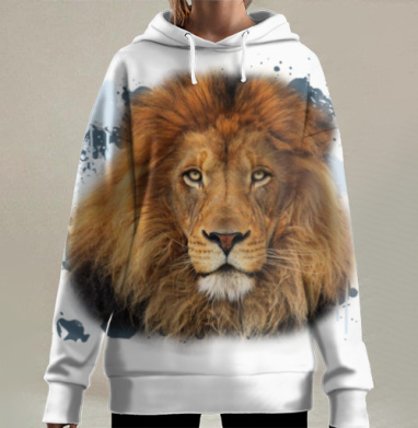 Лев арт принт, Hoodie Long Oversize 3D