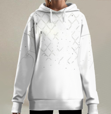 Рука прикосновение к сетке с барьером ограничения, Hoodie Long Oversize 3D