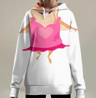 Веселая девочка в розовом платье влюбленная и счастливая, Hoodie Long Oversize 3D