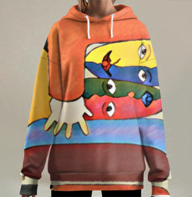 Объятия ярких лиц эмоции теплоты взаимопомощи, Hoodie Long Oversize 3D