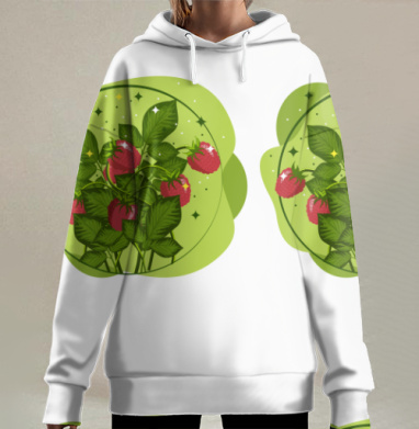 Свежие красные ягоды зеленые листья гармония природы, Hoodie Long Oversize 3D