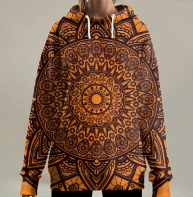 Мандала гармонии с алым узором, Hoodie Long Oversize 3D