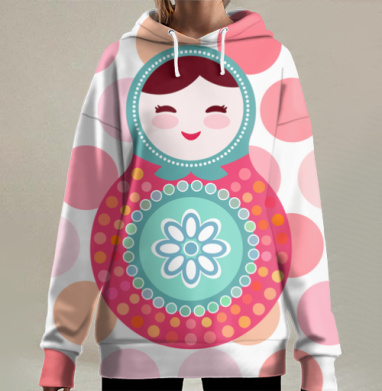 Матрешка на розовом фоне, Hoodie Long Oversize 3D