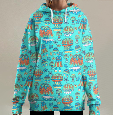 Медузы и морские звезды., Hoodie Long Oversize 3D