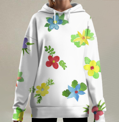 Милые акварельные полевые цветы, Hoodie Long Oversize 3D